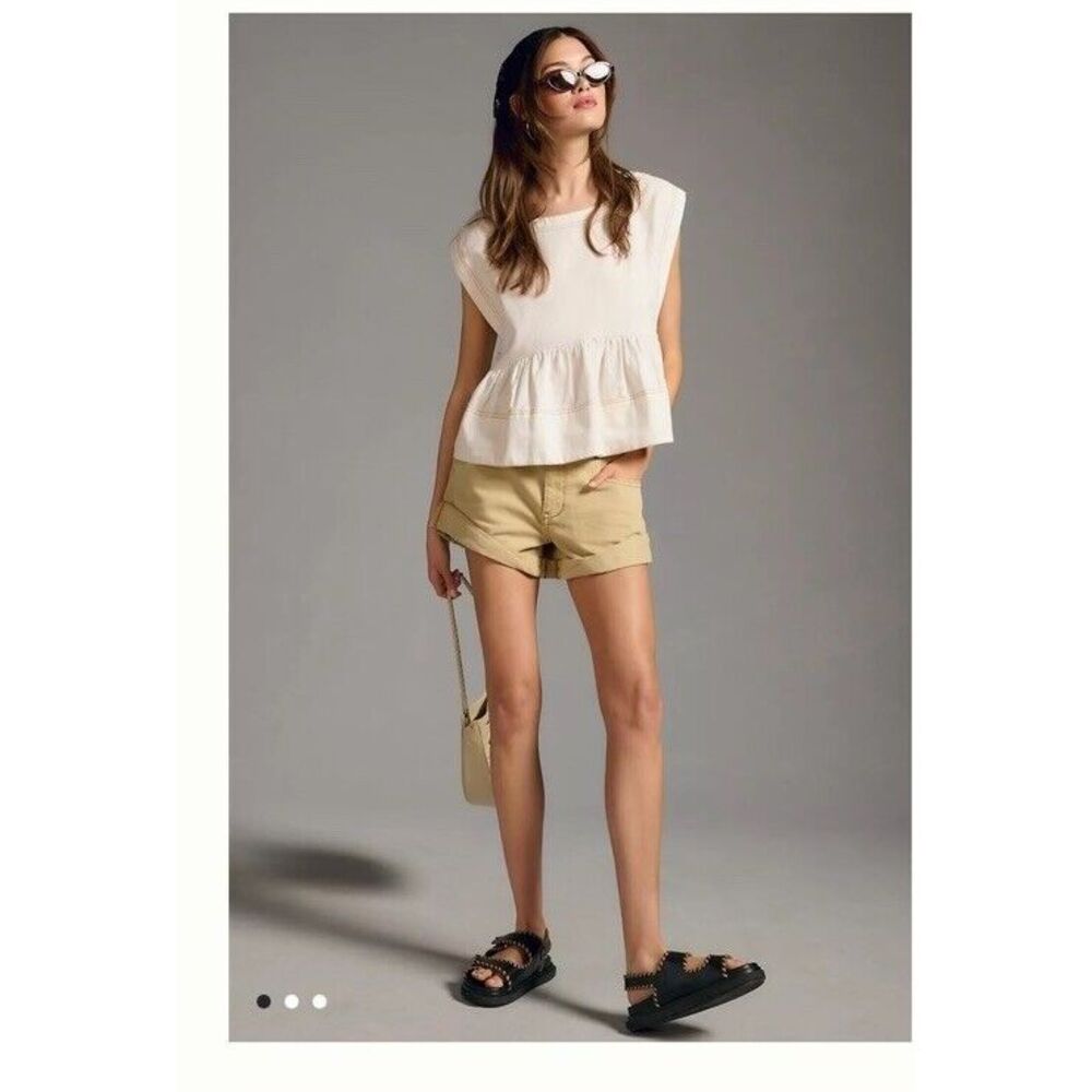 Anthropologie Pilcro Tiered Sleeveless Chambray Top Size M Beige Color‎